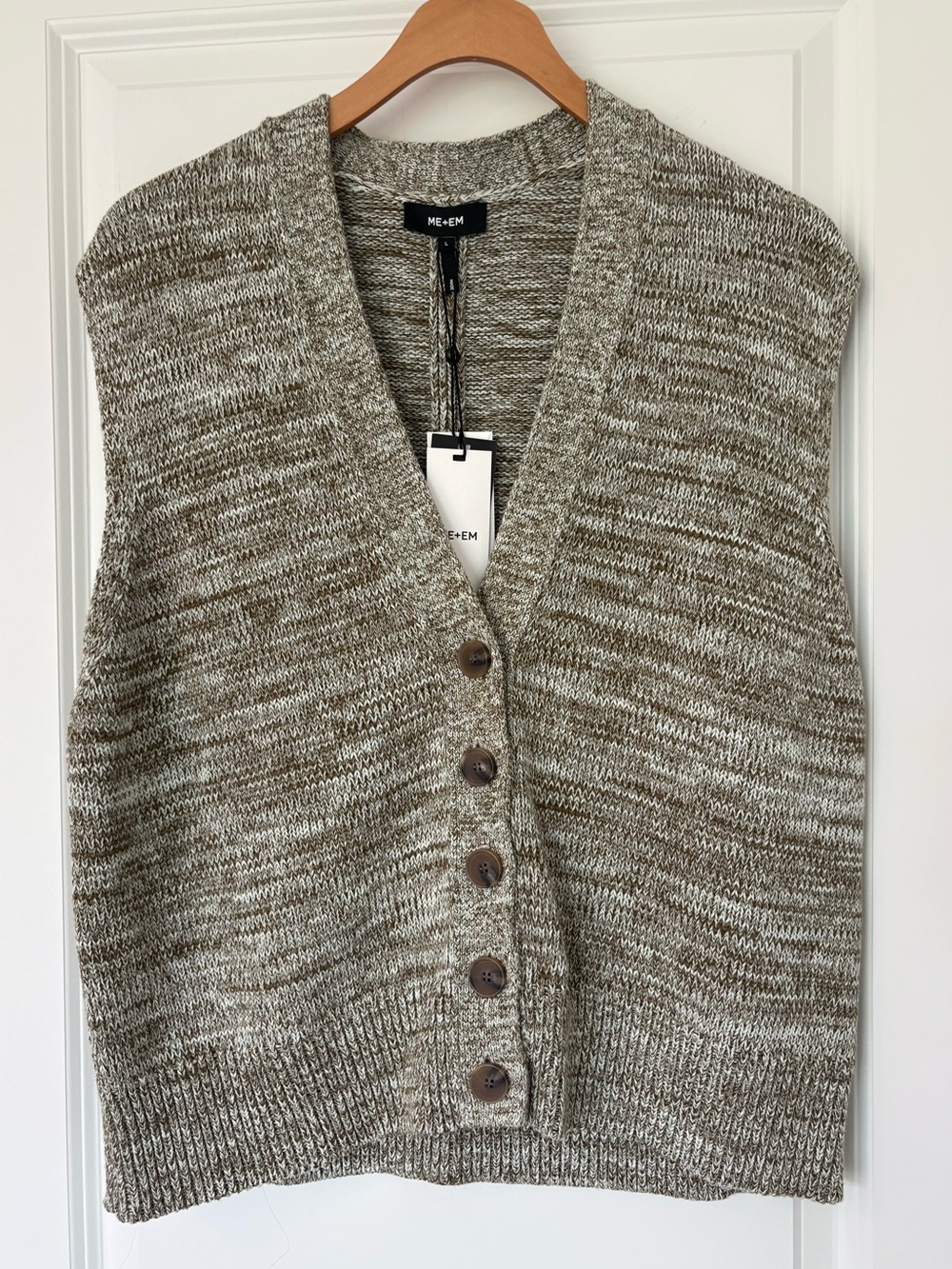 ME + EM Cotton Mounliné V-Neck Button Sweater Vest women’s Large NWT